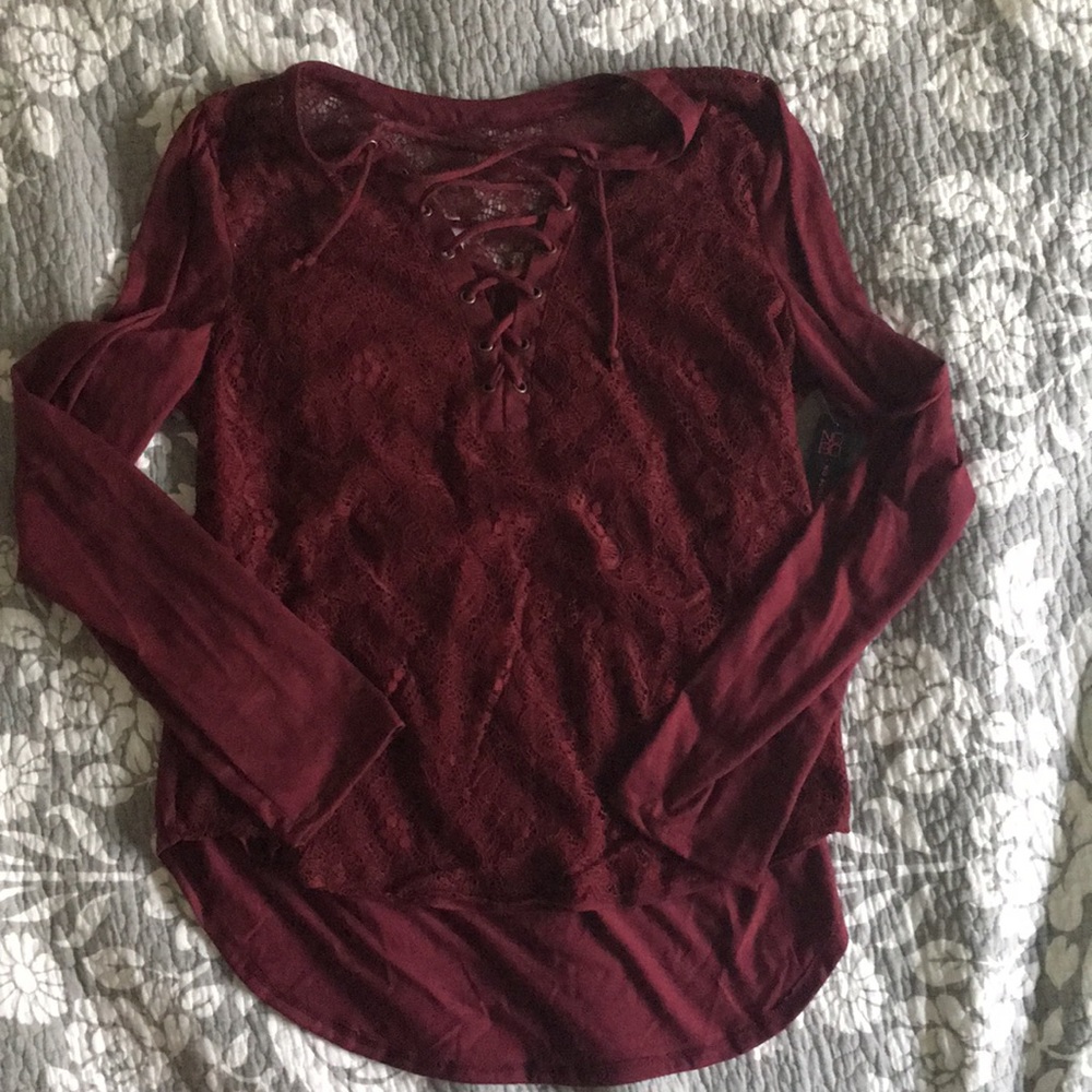 Maroon, lace, tie-up shirt